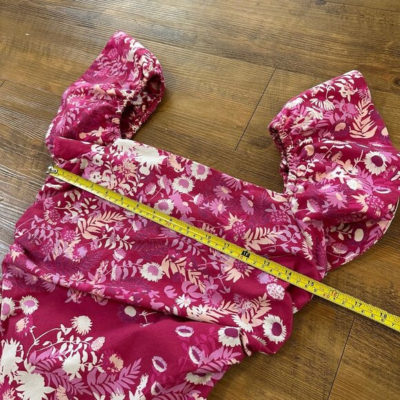 Sachin & Babi Pink Floral Ruched Midi Dress Womens Size 2 Ruffle Flutter Sleeve - Picture 5 of 11